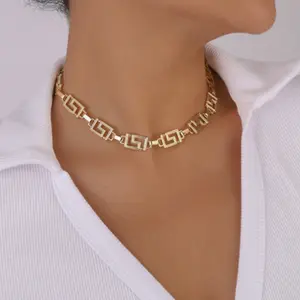 Woying kalung Choker selangka tunggal wanita, perhiasan desainer mode pribadi minimalis Aloi labirin