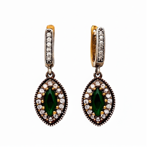 Almond Shape Emerald with Zircon Stone Authentic <b>Dangle</b> <b>Earrings</b> for Woman Turkish Handcrafted Wholesale Silver <b>Earrings</b> Jewelry - Product Image 2