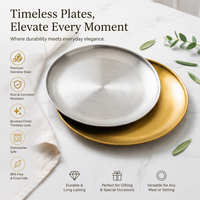 Assiette de service ronde en acier inoxydable argenté et doré de style coréen pour salades, pâtes, steaks, vaisselle de restaurant, banquet, assiette à condiments