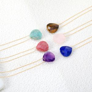 Joyería de Acero Inoxidable al por Mayor, Chapada en Oro de 18K, Collar con Colgante de Piedra Natural en Forma de Gota de Agua, Collar con Gemas de Colores - Product Image 1