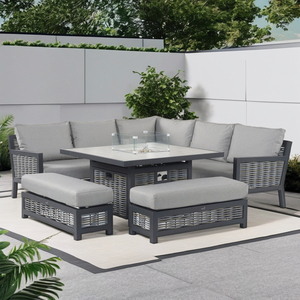 Divano giardino Patio Set impermeabile 4 pezzi <span class=keywords><strong>vimini</strong></span> per tutte le stagioni salotto in alluminio Rattan mobili da esterno con pozzo del fuoco - Product Image 2