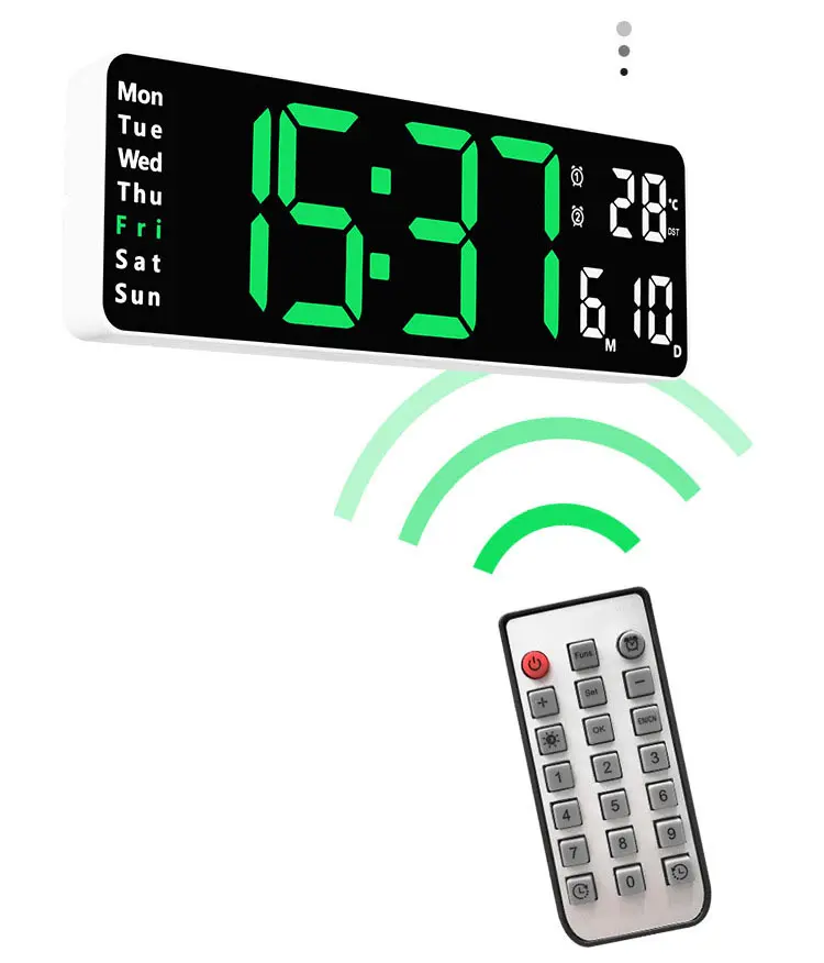 Multifunctional Large Screen remote control digital LED simple wall clock home decor display temperature week and calendar