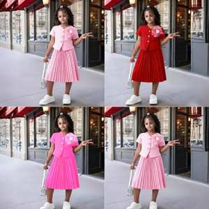 Elegante Completo per Ragazze 2026: Giacca a Maniche Corte e Gonna Lunga Plissettata, Abito per Feste di Compleanno, Abbigliamento per Bambine - Product Image 2