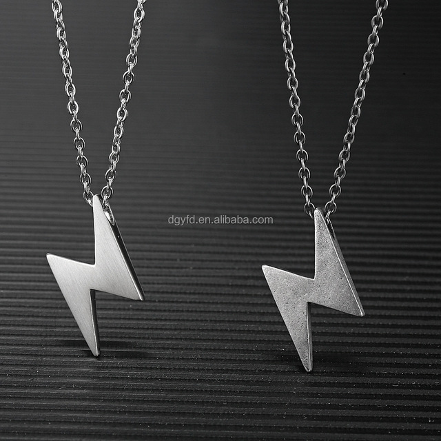 Lightning Bolt Pendant Necklace Stainless Steel Trendy Brushed Vintage Flash Charm Choker Link Chain Custom Logo Hip Hop Jewelry
