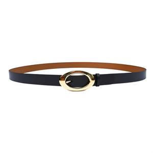 Cintura in pelle PU a doppio filo con fibbia ovale dritta da 3 cm per donna, accessorio moda - Product Image 1