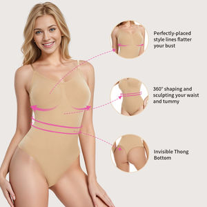 SSHAPER女性用シームレスナイロンボディスーツ通気性フックボディシェイプタミーコントロールバットリフタースリミングジャンプスーツひも - Product Image 5