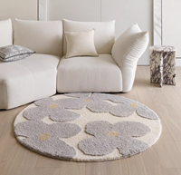 Tapis à poils longs Sarpes Freesia Floral en polyester, fabriqué à la machine, style crème, doux et élégant pour la décoration intérieure