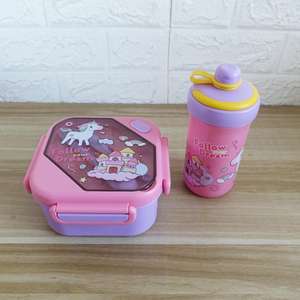مجموعة صندوق غداء كرتوني مع زجاجة ماء وملعقة وشوك للأطفال، علبة طعام بلاستيكية بتصميم ديناصور ورائد فضاء سعة 1000 مل - Product Image 5
