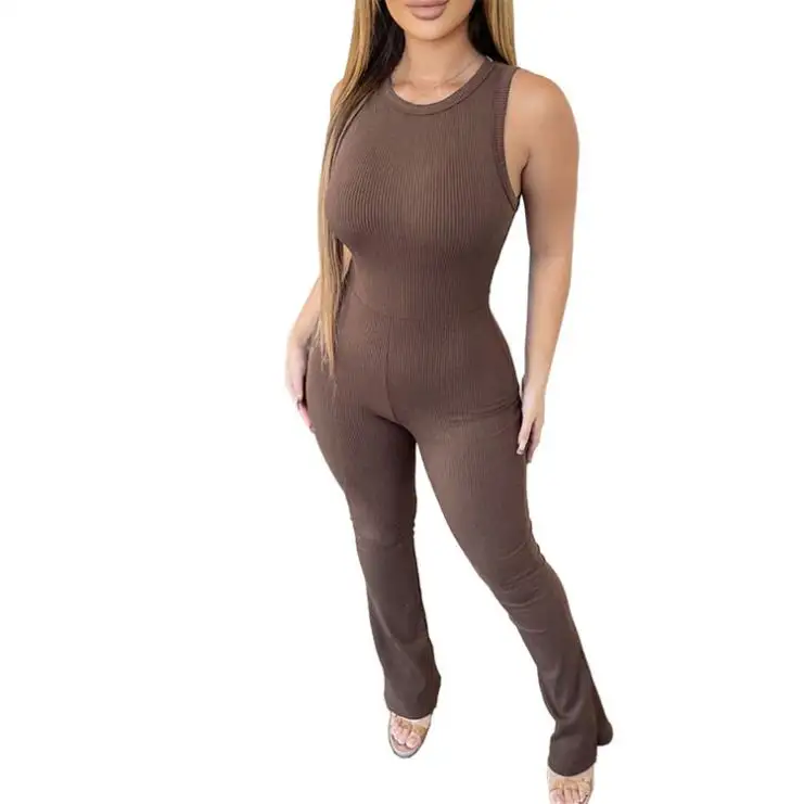 2023 Women Clothing Sexy Sleeveless Crew Neck Bodycon Jumpsuit Women Casual One Piece Jumpsuit Outfits