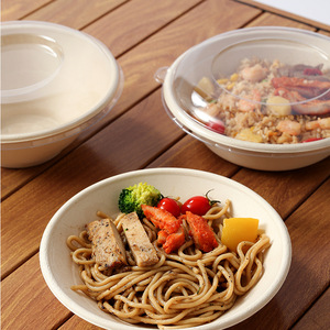 Tazones redondos de papel desechables con tapa, recipientes biodegradables para llevar comida, para almacenamiento de alimentos en campamentos - Product Image 1