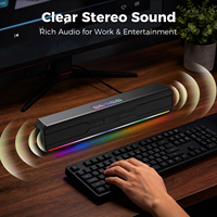 Barre de son de bureau 1Mii Bluetooth avec double interface Type-C/USB, haut-parleurs filaires et lumières LED respirantes, barre de son gaming pour PC