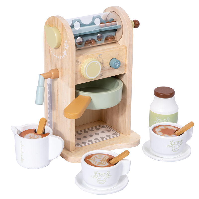 Set da gioco per caffettiera per bambini-giocattoli da cucina in legno, accessori da cucina per giochi per bambini, giochi di imitazione giocattolo alimentare per stimolare l'imaginate