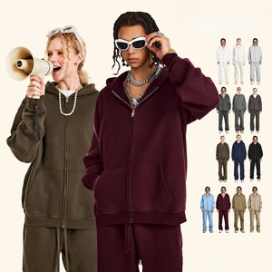 Ensemble <span class=keywords><strong>de</strong></span> sweats à capuche et pantalons <span class=keywords><strong>de</strong></span> survêtement <span class=keywords><strong>de</strong></span> haute qualité pour hommes, ensemble personnalisé en deux pièces, sweat à capuche zippé lourd pour hommes, survêtement - Product Image 1