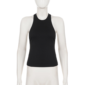 Streetwear Fashion Black Simple Backless Metal Chain <b>Patchwork</b> Tank <b>Top</b> Casual Sexy Y2K Versatile Racerback Blouse - Product Image 6