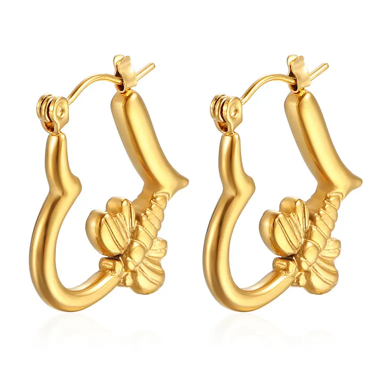 Orecchini a cerchio a forma di cuore lucidati a mano a mano con superficie liscia da donna gioielli placcati in oro 14k spedizione gratuita