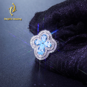 Collares de oro de 18K <span class=keywords><strong>y</strong></span> diamantes de laboratorio, anillo de trébol con incrustaciones de circonitas <span class=keywords><strong>y</strong></span> gema azul en forma de pera, engaste completo con certificado GRA - Product Image 1