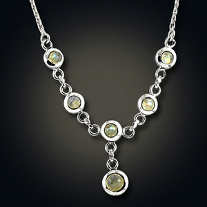 Stainless Steel <b>Opal</b> Pendant <b>Necklace</b> Bezel Set Round Stones Classic Style Silver Plated Link Chain Unisex Everyday Wear - Product Image 4
