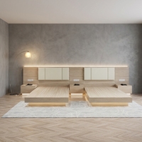 Melamin California King Hotel Schlafzimmer-Möbelset LED Schwebendes Bettgestell Weich Gepolstertes Kopfteil Nachttisch Modern