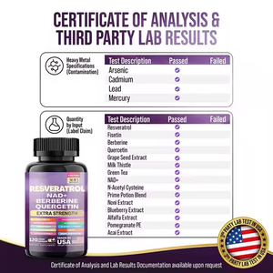 Cápsulas de Resveratrol con Suplemento Herbal 14 en 1 de Marca Privada OEM, NAD+, Berberina y Quercetina para el Envejecimiento Saludable de Todas las Mujeres Embarazadas - Product Image 2