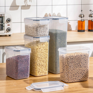 Bocaux de conservation hermétiques en plastique pour céréales et aliments secs, transparents, anti-humidité, forme rectangulaire avec couvercle - Product Image 1