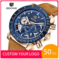Personnalisez votre propre logo, montre-bracelet à quartz pour homme Benyar 5120, marque originale, étanche, sportive, lumineuse, de luxe, Reloj Hombre