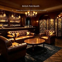 Ensemble table et chaises de style britannique rétro en bois massif pour bar commercial, restaurant, salle à cigares, lounge whisky, bar à expresso, pub, café