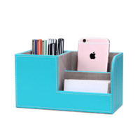 Organiseur de bureau en cuir pu bleu, accessoires de table de bureau de bonne qualité MDF