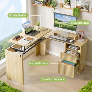 Bureau d'ordinateur en bois en forme de L, hauteur réglable, table d'écriture pour le bureau à domicile - Product Image 5