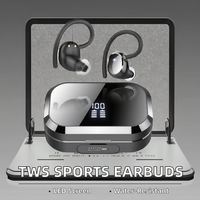EarHook TWS Nirkabel Tahan Air IPX7 untuk Headphone Olahraga Bluetooth 5.4 dengan Layar Digital Kontrol Sentuh Daya Tahan 5-10 Jam