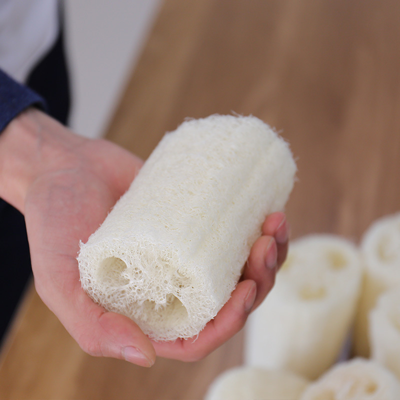 Doux loofah est dans sa couleur blanche avec une chaîne