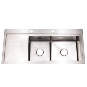 Évier à <span class=keywords><strong>double</strong></span> cuvette avec égouttoir latéral pour une utilisation polyvalente Évier de cuisine en acier inoxydable avec plateau et planche à découper pour ajout - Product Image 3