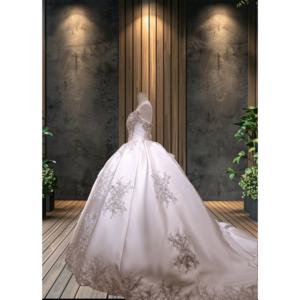 QIUSHAFEI 2026 Vestido de Novia Blanco de Alta Gama con Falda de Gala, Escote Corazón de Encaje, Cola Capilla, Elegante y Digno con Cristales - Product Image 3