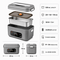 Kabellose Elektrische Lunchbox 1300ml Edelstahl-Innentopf Digitale Steuerung Timer-Funktion Selbsterhitzender Speisenwärmer 1 Jahr Garantie
