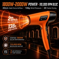Sèche-cheveux professionnel RUCHA 2000W BLDC, séchage rapide, 110000RPM, haute vitesse, ionique, avec embout diffuseur