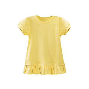 T-shirt en jersey de coton pour filles, col en O imprimé décontracté avec ourlet à manches bouffantes à volants, design à manches courtes pour enfants - Product Image 4