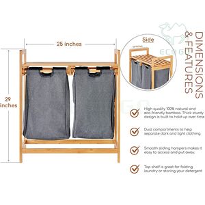 <span class=keywords><strong>Panier</strong></span> à <span class=keywords><strong>linge</strong></span> en bambou avec <span class=keywords><strong>deux</strong></span> <span class=keywords><strong>compartiments</strong></span> <span class=keywords><strong>Panier</strong></span> à <span class=keywords><strong>linge</strong></span> à <span class=keywords><strong>deux</strong></span> sections avec sacs coulissants amovibles et étagère - Product Image 5