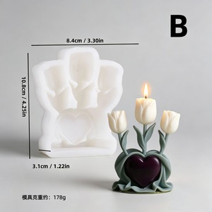 Tulip Heart Shaped Scented <b>Candle</b> Silicone <b>Mold</b> 3D Flower Basket Plaster Ornament Home Decoration <b>Mold</b> For DIY <b>Candle</b> Making - Product Image 4