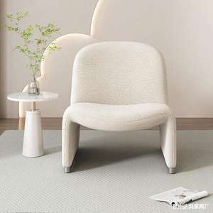 Sillón Puff Moderno para Dormitorio de Hotel de Lujo, Sillón Individual Estilo Crema para Sala de Estar, Naranja, Blanco Hueso, Personalizable - Product Image 2