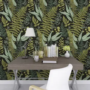 Wallpaper ruang tamu latar belakang yang dapat dilepas, kertas dinding tanaman hijau dan bunga mulus dengan perekat