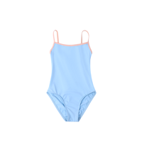 Justaucorps de ballet pour filles, en nylon et élasthanne extensible, avec bretelles spaghetti et bordure colorée, idéal pour la danse et la scène