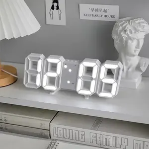 Réveil numérique 3D à LED Horloge de bureau à domicile Décoration Horloge murale électronique Décorations de bureau Décoration de table de chevet de chambre à coucher - Product Image 1