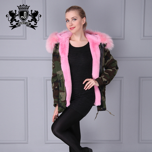 Janefur camuflaje Parka Collar de piel de mapache con capucha con forro de piel sintética de Parka - Product Image 6