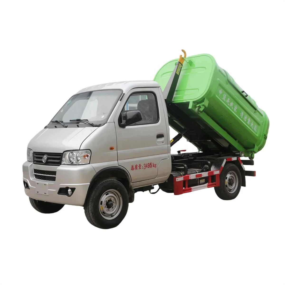 Бензиновый двигатель Dongfeng, 1 тонна, 4 колеса, мини-крюк, откатной мусоровоз для продажи