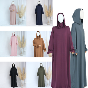 <span class=keywords><strong>Jersey</strong></span> elástico con capucha <span class=keywords><strong>Abaya</strong></span> bata con puño elástico con volantes Mujeres musulmanas modestas Ropa islámica Venta al por mayor <span class=keywords><strong>Abaya</strong></span> de oración cerrada - Product Image 2