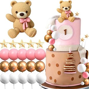 Set Decorazione Torta Crema Marrone Oro, Topper Orsetto Stella Pallina, Striscione Bandierine, Decorazioni <span class=keywords><strong>per</strong></span> Feste di Compleanno e Baby Shower - Product Image 4