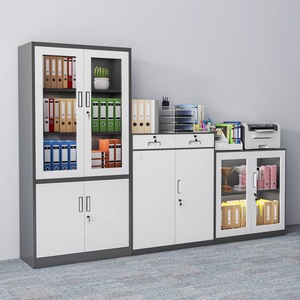 Archivador de Bordes Delgados de 4 Niveles con Doble Puerta y Cerradura, Mueble de Almacenamiento para Oficina, Diseño de Puerta de Vidrio con Recubrimiento en Color Gris Blanco - Product Image 2