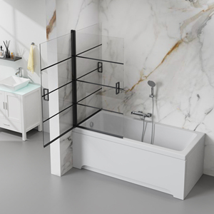 6mm Clear Tempered Glass Frameless Black Hinge <strong>Bath</strong> Screen Bathtub <strong>Panel</strong> With Printing and Handle - Product Image 2