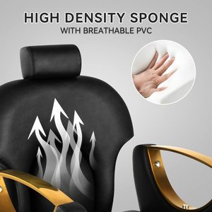 Sillón de <span class=keywords><strong>Barber</strong></span>ía Moderno en Dorado y Negro, 360 °   Silla de Salón Hidráulica Giratoria con Esponja de Alta Densidad para Estilistas y <span class=keywords><strong>Barber</strong></span>ías - Product Image 3