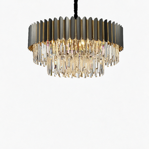 Lustre contemporain classique en fer pour bureau à domicile, luminaires suspendus LED, grand cristal K9, luxe moderne, or, 10 ampoules, télécommande - Product Image 1