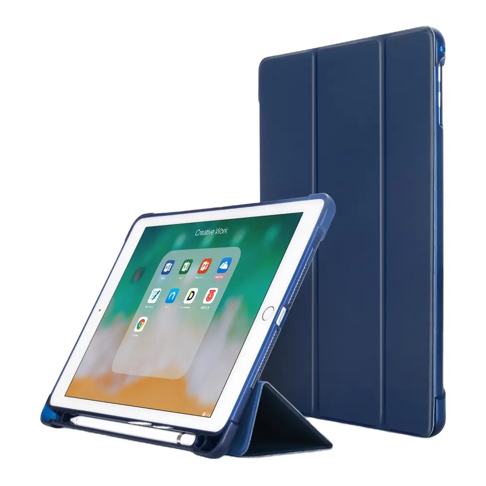 Para iPad Air 4 10.9 2020 Smart Capa folio em couro com três dobras Suporte Tampa Traseira Transparente 